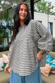 Nonni Gingham Bell Sleeve Peasant Blouse Chocolate